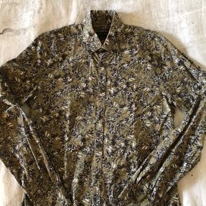 ZARA green floral slim fit button down M